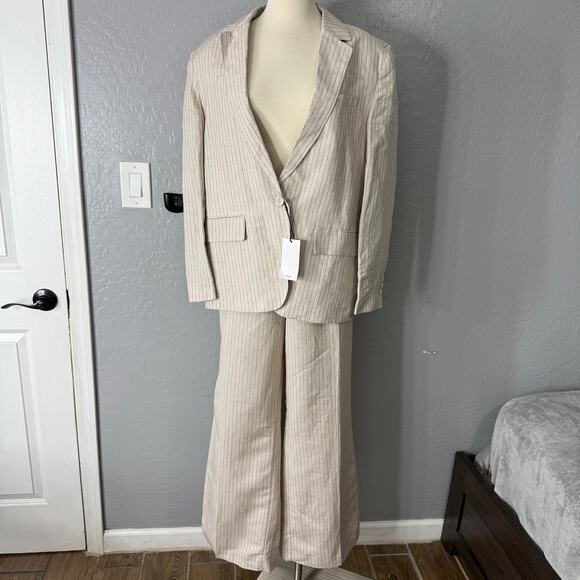 MNG Selection Linen Mix Stripe Co-ord Blazer and Striped Straight Leg Pants Set - Picture 1 of 8